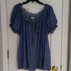 EUC Denim Blue Blouse 1X